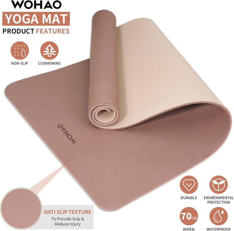 wohao Extra Thick 8mm Yoga Mat, 72"x28" Non Slip Exercise Mat, Reversible 2-Sided Dual Color Premium POE Material, with Carrying Strap for Yoga, Pilates, Home Gym - Image 2